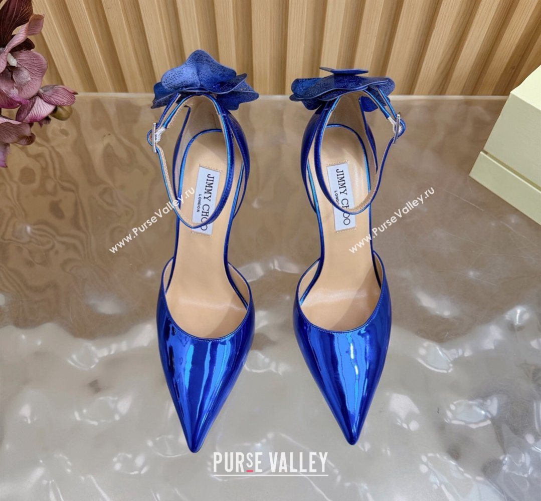 Jimmy Choo Marja Pumps 10cm in Patent Leather with Flower Blue 2026 (MD-260207020)
