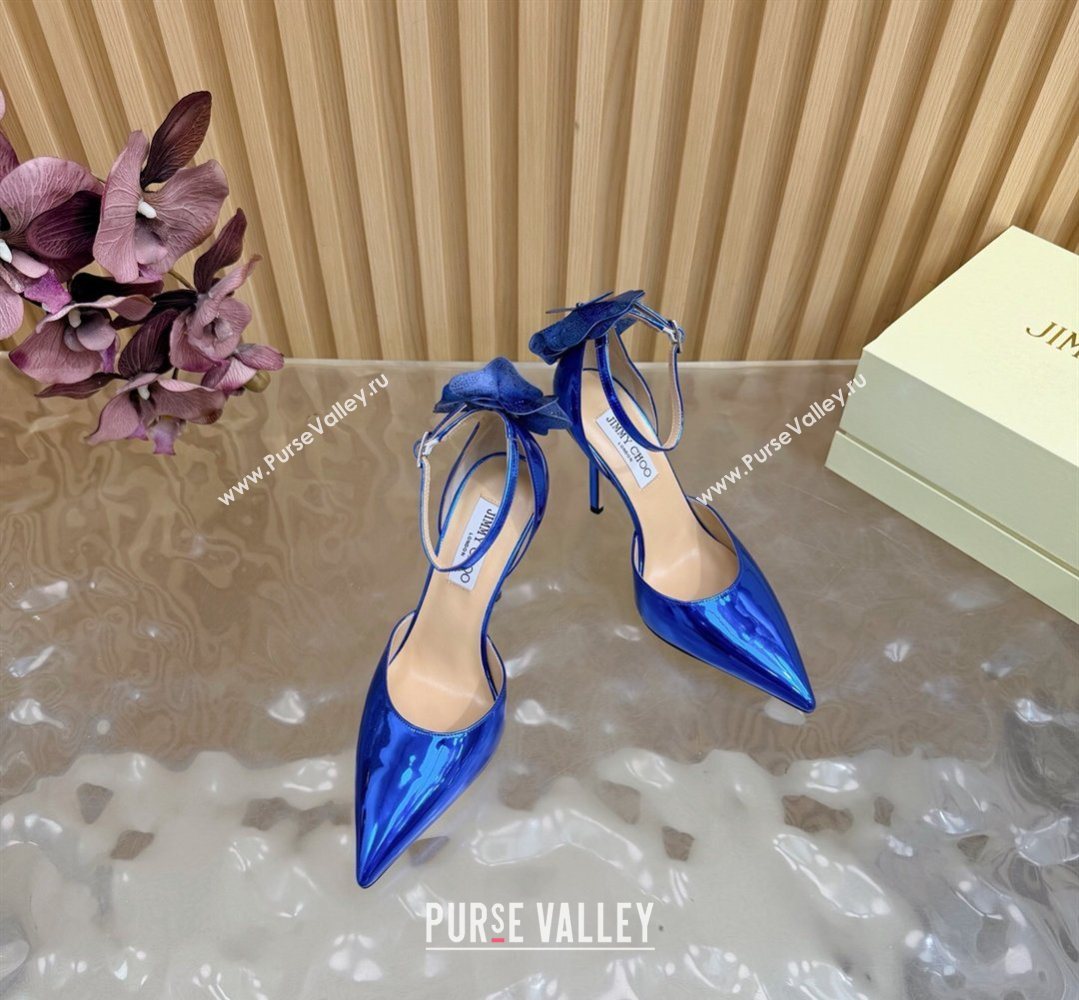 Jimmy Choo Marja Pumps 10cm in Patent Leather with Flower Blue 2026 (MD-260207020)