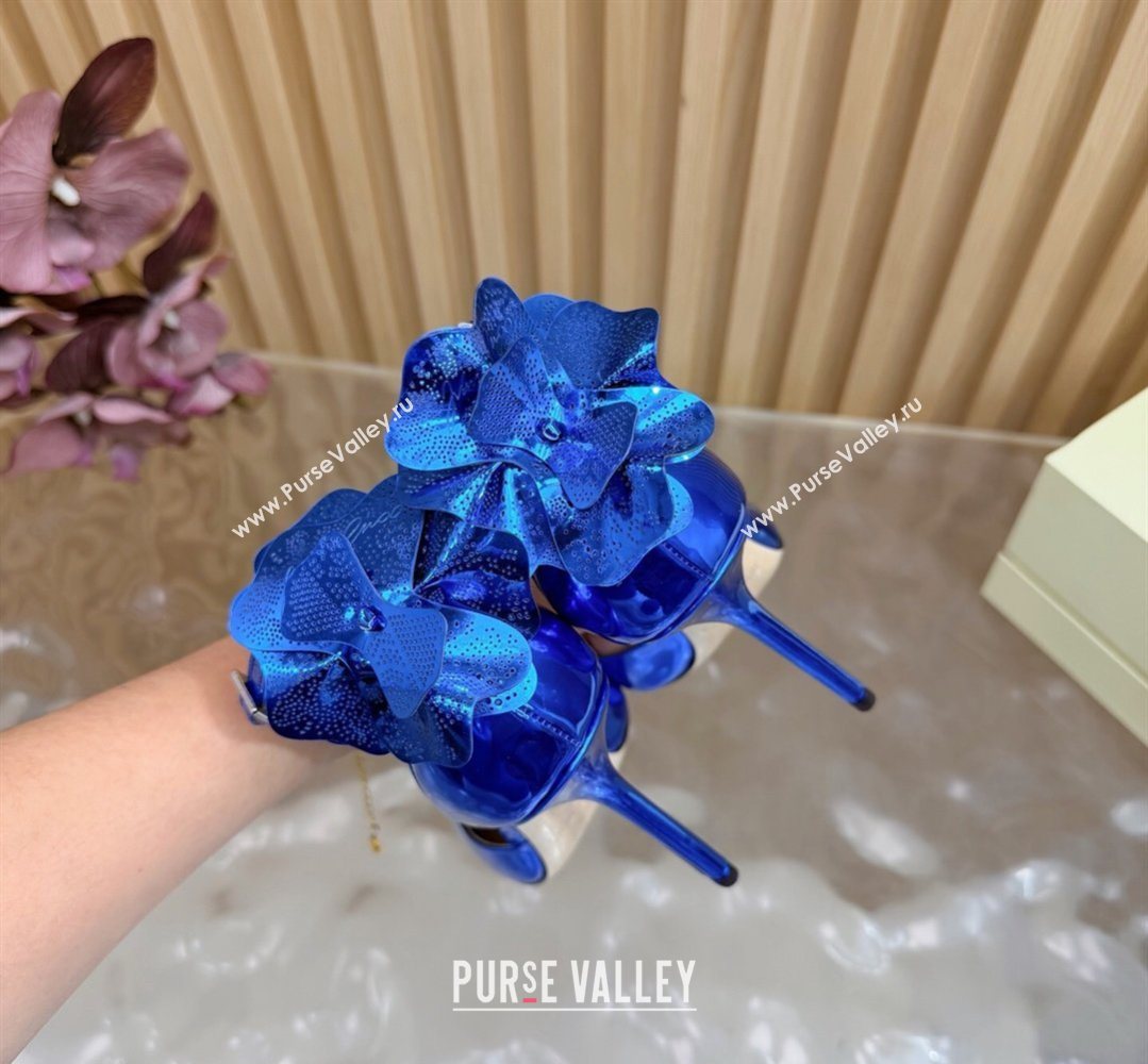 Jimmy Choo Marja Pumps 10cm in Patent Leather with Flower Blue 2026 (MD-260207020)