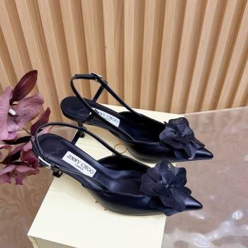Jimmy Choo Mimmi Sling Back Pumps 6.5cm in Calfskin Leather with Flower Black 2026 (MD-260207021)