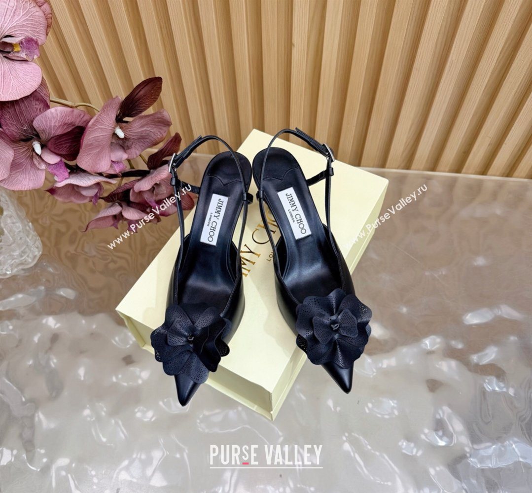 Jimmy Choo Mimmi Sling Back Pumps 6.5cm in Calfskin Leather with Flower Black 2026 (MD-260207021)