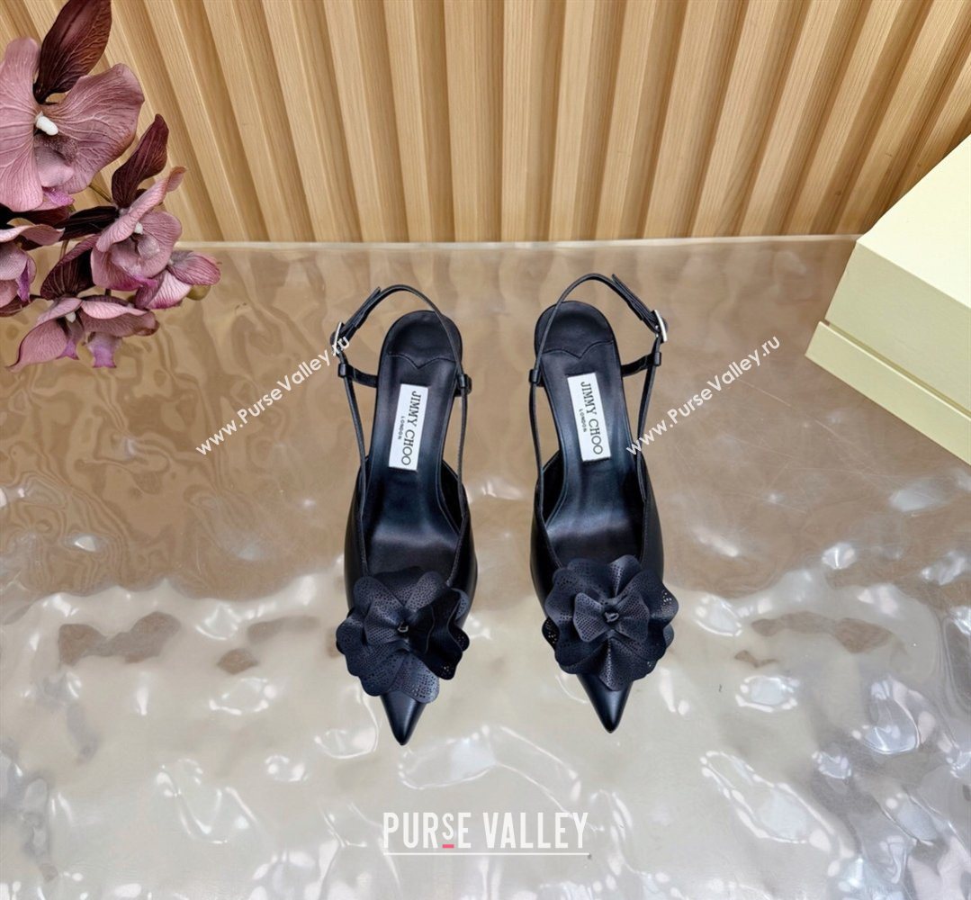 Jimmy Choo Mimmi Sling Back Pumps 6.5cm in Calfskin Leather with Flower Black 2026 (MD-260207021)