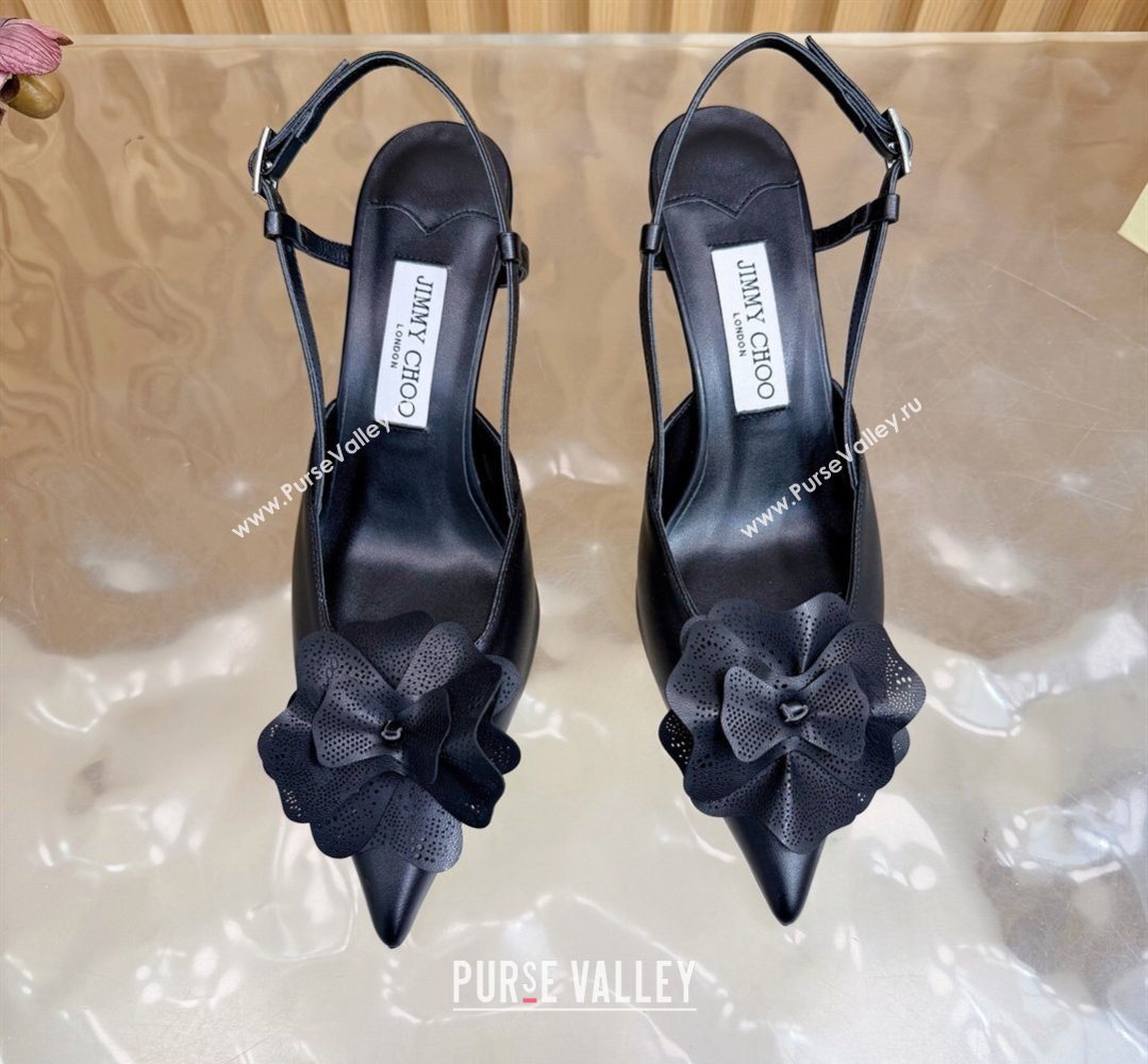 Jimmy Choo Mimmi Sling Back Pumps 6.5cm in Calfskin Leather with Flower Black 2026 (MD-260207021)