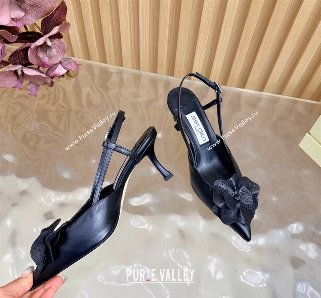 Jimmy Choo Mimmi Sling Back Pumps 6.5cm in Calfskin Leather with Flower Black 2026 (MD-260207021)