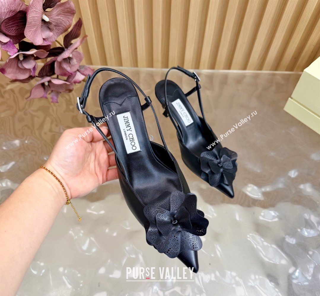 Jimmy Choo Mimmi Sling Back Pumps 6.5cm in Calfskin Leather with Flower Black 2026 (MD-260207021)