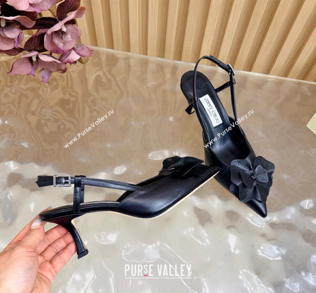 Jimmy Choo Mimmi Sling Back Pumps 6.5cm in Calfskin Leather with Flower Black 2026 (MD-260207021)