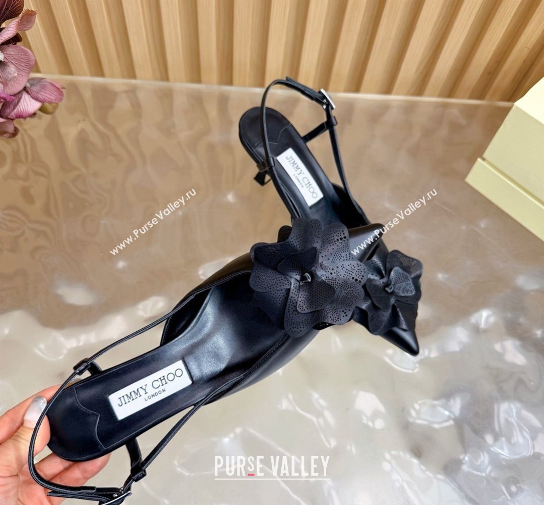 Jimmy Choo Mimmi Sling Back Pumps 6.5cm in Calfskin Leather with Flower Black 2026 (MD-260207021)