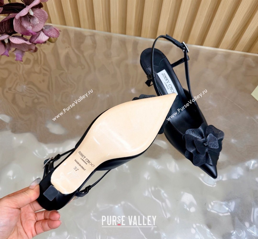 Jimmy Choo Mimmi Sling Back Pumps 6.5cm in Calfskin Leather with Flower Black 2026 (MD-260207021)