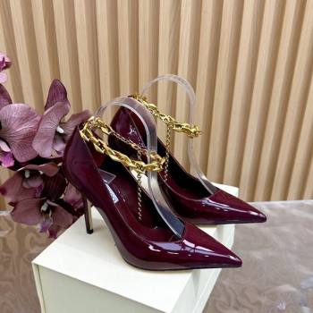 Jimmy Choo Patent Leather Heel Sandals 10cm with Chain Strap Burgundy 2026 JC020702 (MD-260207035)