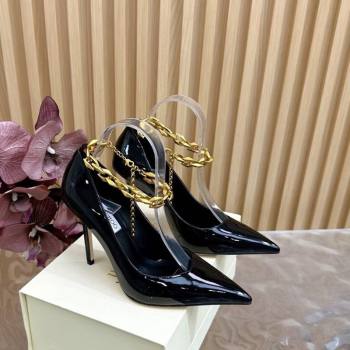 Jimmy Choo Patent Leather Heel Sandals 10cm with Chain Strap Black 2026 JC020702 (MD-260207036)
