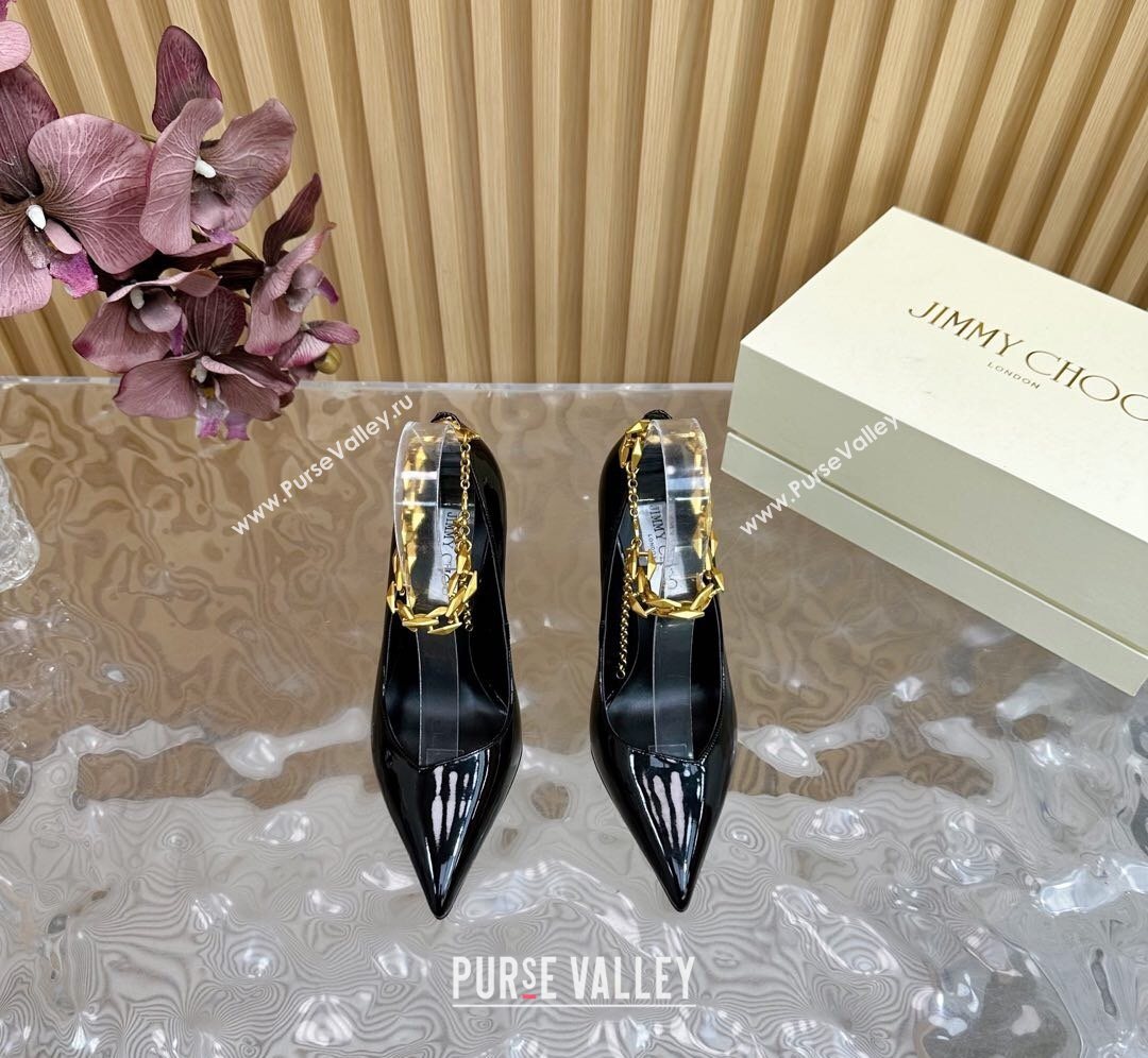 Jimmy Choo Patent Leather Heel Sandals 10cm with Chain Strap Black 2026 JC020702 (MD-260207036)