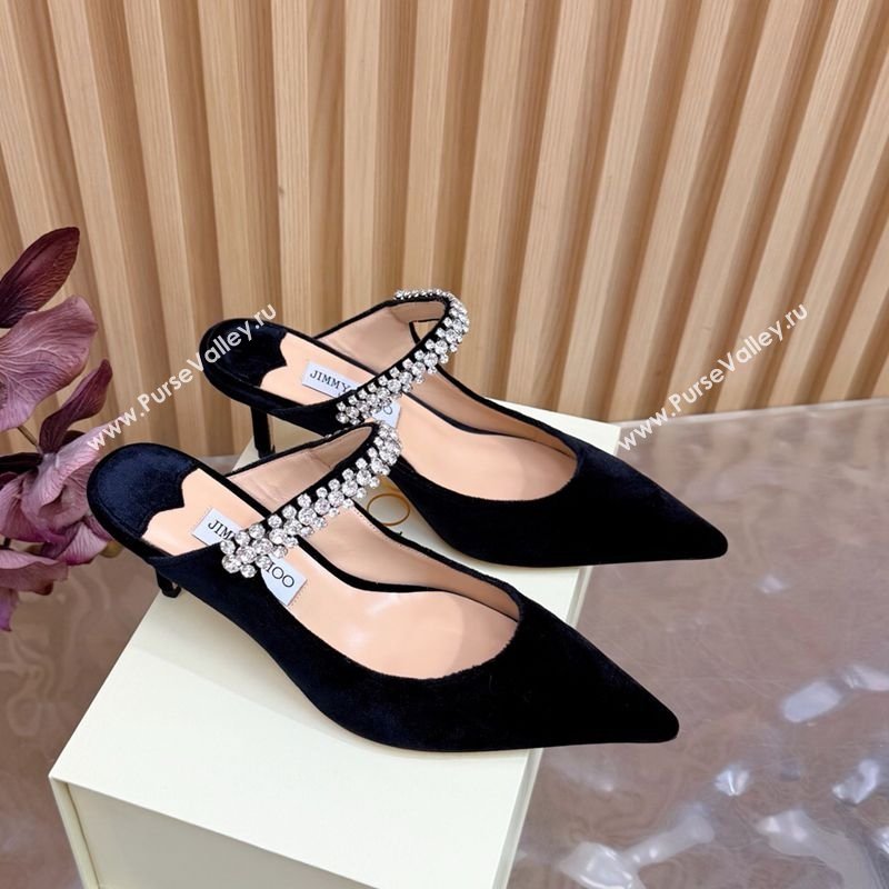 Jimmy Choo Bing Heel Mules 6.5cm with Strass Strap in Velvet Black 2026 0724001 (MD-260207039)