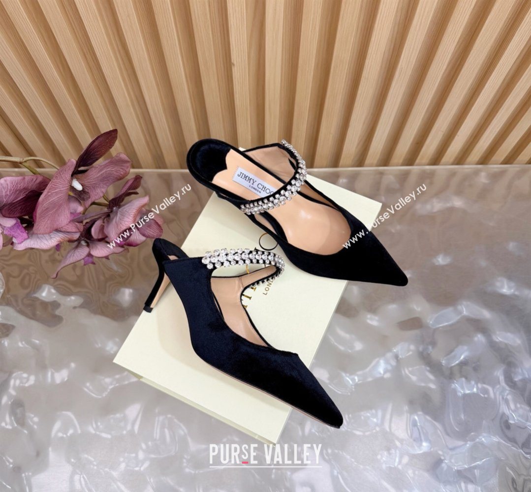 Jimmy Choo Bing Heel Mules 6.5cm with Strass Strap in Velvet Black 2026 0724001 (MD-260207039)