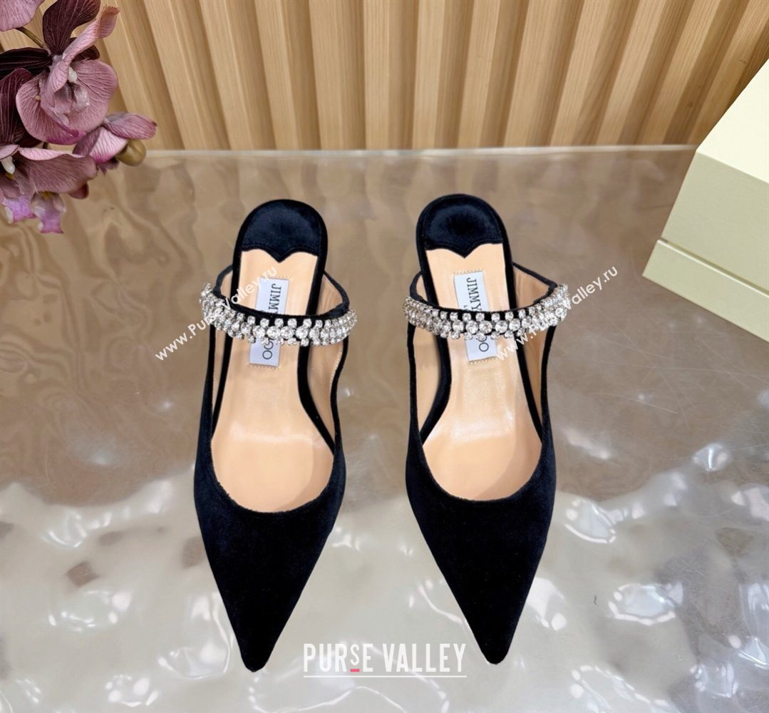 Jimmy Choo Bing Heel Mules 6.5cm with Strass Strap in Velvet Black 2026 0724001 (MD-260207039)