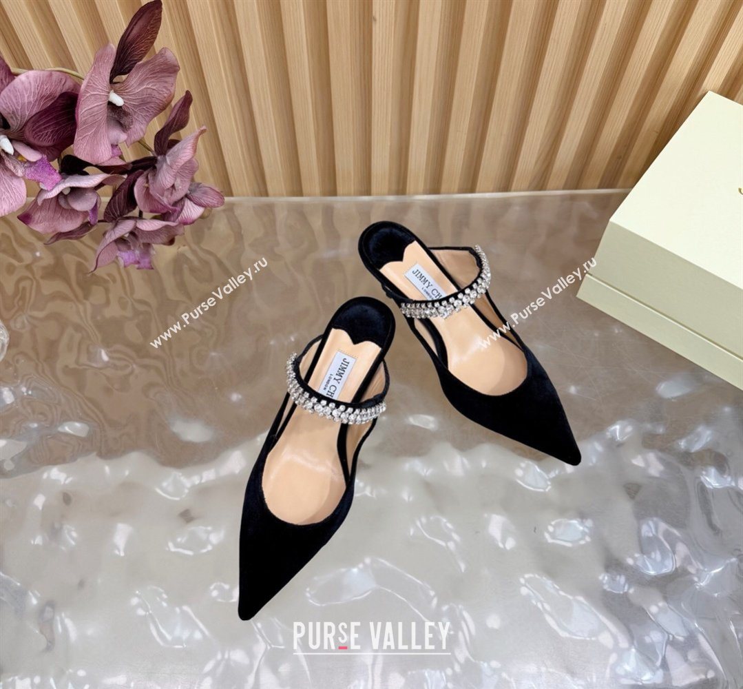 Jimmy Choo Bing Heel Mules 6.5cm with Strass Strap in Velvet Black 2026 0724001 (MD-260207039)