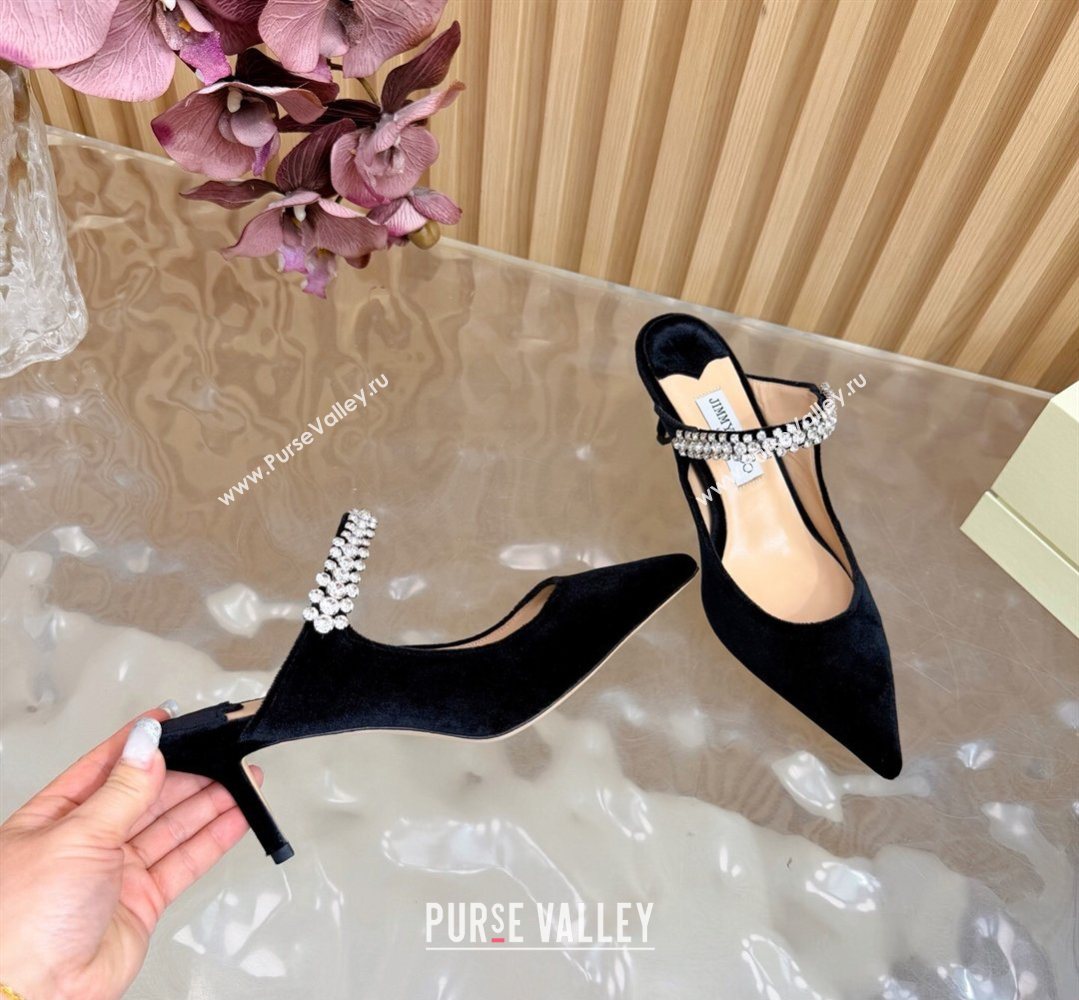 Jimmy Choo Bing Heel Mules 6.5cm with Strass Strap in Velvet Black 2026 0724001 (MD-260207039)