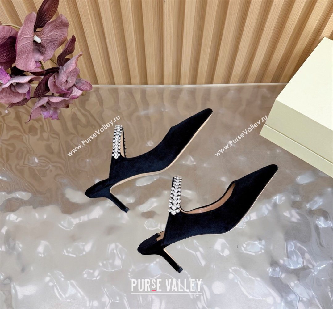 Jimmy Choo Bing Heel Mules 6.5cm with Strass Strap in Velvet Black 2026 0724001 (MD-260207039)