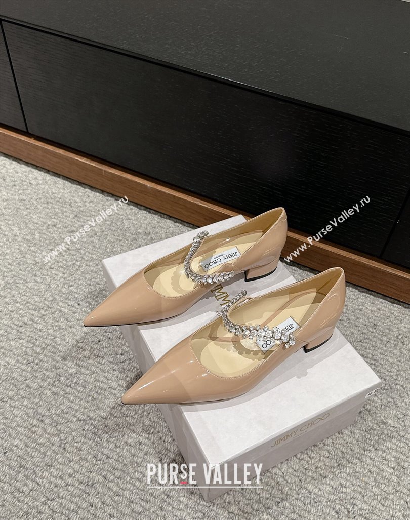 Jimmy Choo Bing Pump Flat 2.5cm with Strass Strap in Patent Calfskin Nude 2024 0606 (KL-240606064)