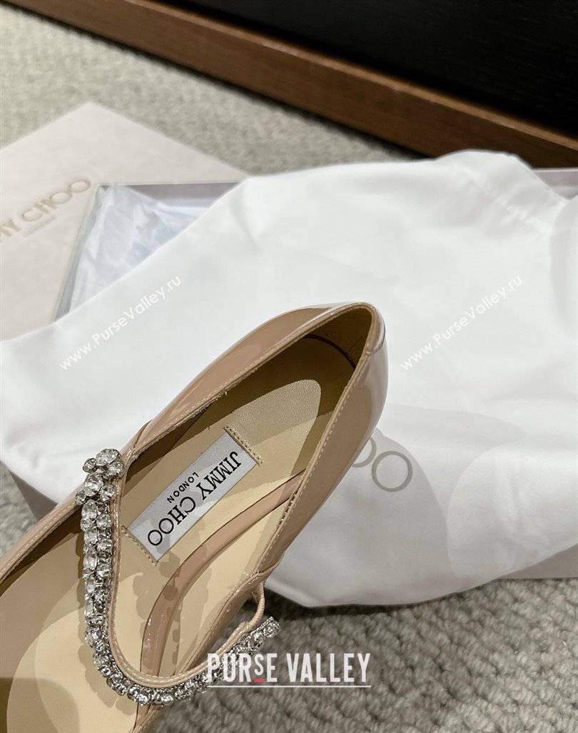 Jimmy Choo Bing Pump Flat 2.5cm with Strass Strap in Patent Calfskin Nude 2024 0606 (KL-240606064)