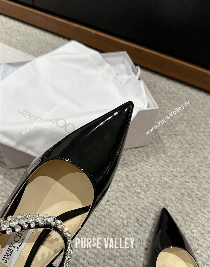 Jimmy Choo Bing Pump Flat 2.5cm with Strass Strap in Patent Calfskin Black 2024 0606 (KL-240606065)