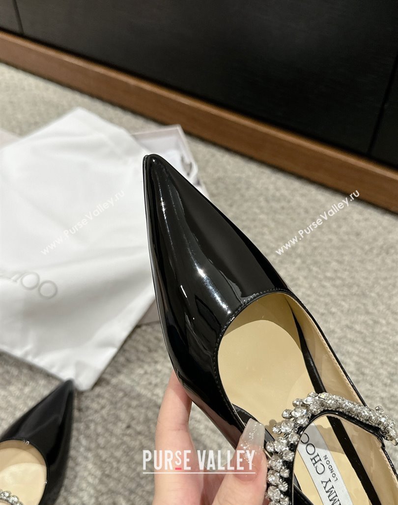 Jimmy Choo Bing Pump Flat 2.5cm with Strass Strap in Patent Calfskin Black 2024 0606 (KL-240606065)