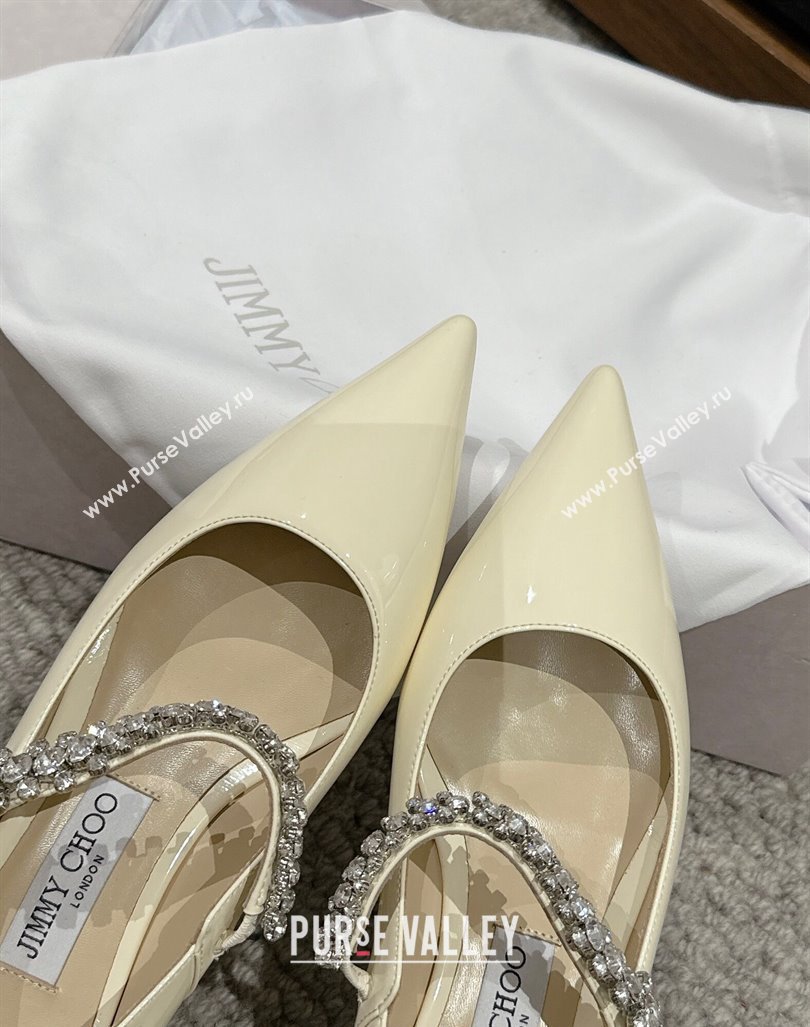 Jimmy Choo Bing Pump Flat 2.5cm with Strass Strap in Patent Calfskin White 2024 0606 (KL-240606066)