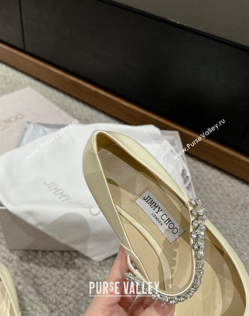 Jimmy Choo Bing Pump Flat 2.5cm with Strass Strap in Patent Calfskin White 2024 0606 (KL-240606066)