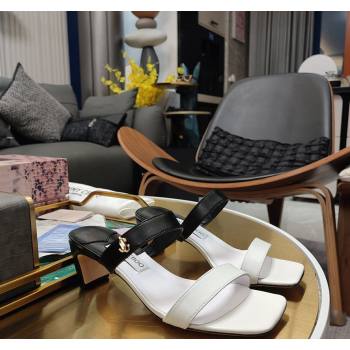 Jimmy Choo Bicolor Calfskin JC Heel Slide Sandals 5cm White/Black 2024 0606 (MD-240606070)