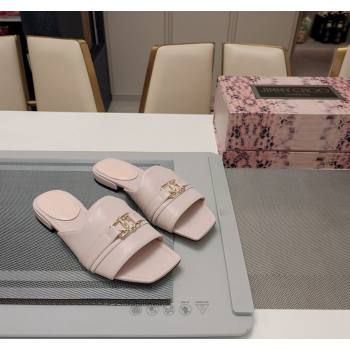 Jimmy Choo JC Nappa Calfskin Flat Slide Sandals Light Pink 2024 0606 (MD-240606074)