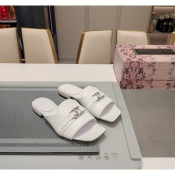 Jimmy Choo JC Nappa Calfskin Flat Slide Sandals White 2024 0606 (MD-240606075)