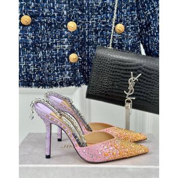 Jimmy Choo Saeda Slingback Pumps 8cm with Strass and Ankle Strap Sunset Mix 2024 (MD-240606058)