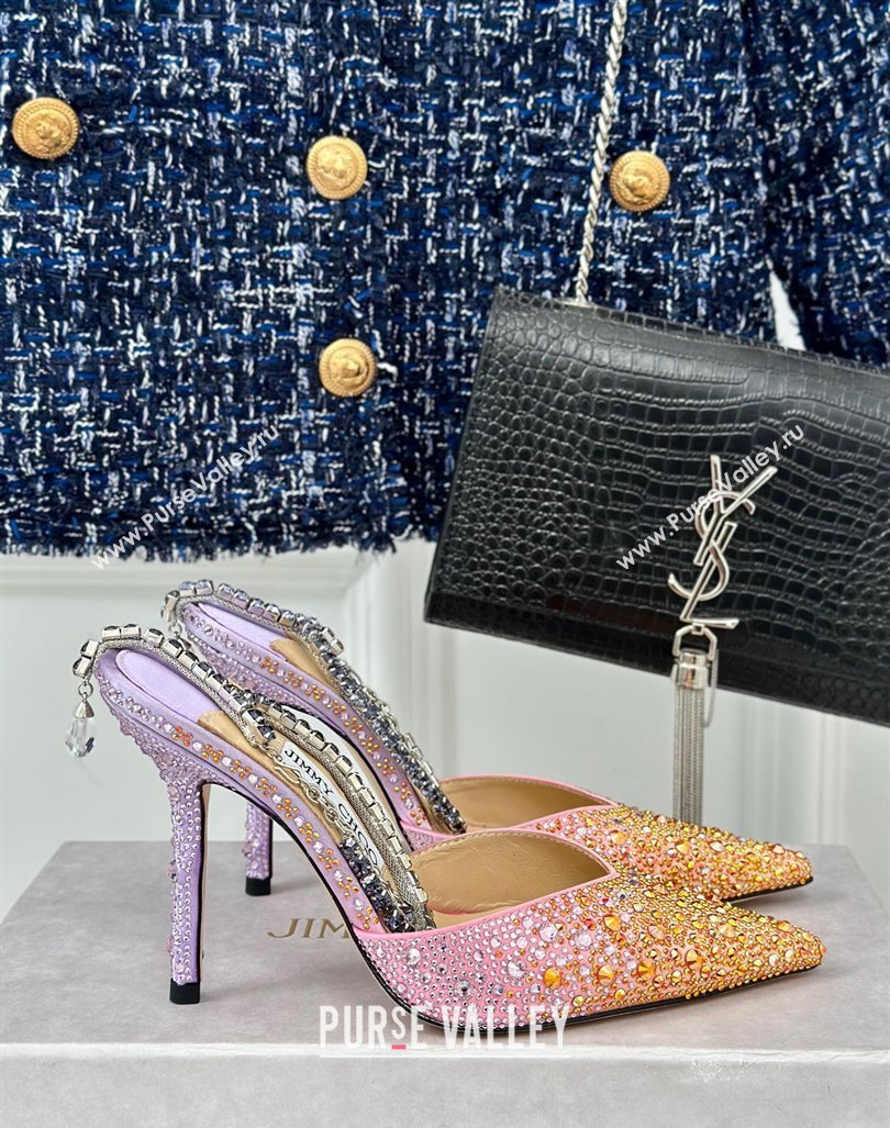 Jimmy Choo Saeda Slingback Pumps 8cm with Strass and Ankle Strap Sunset Mix 2024 (MD-240606058)