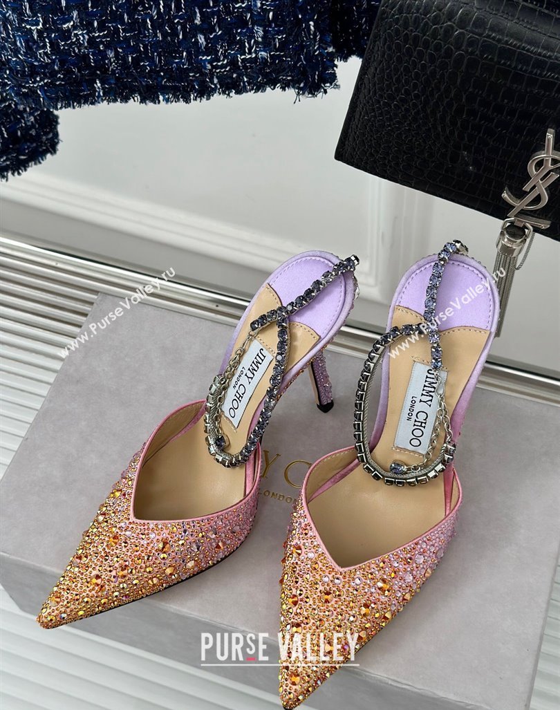 Jimmy Choo Saeda Slingback Pumps 8cm with Strass and Ankle Strap Sunset Mix 2024 (MD-240606058)