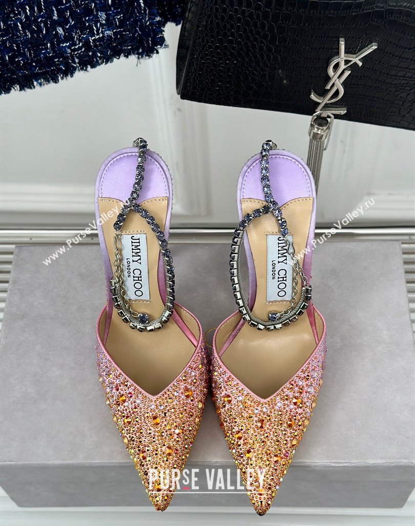 Jimmy Choo Saeda Slingback Pumps 8cm with Strass and Ankle Strap Sunset Mix 2024 (MD-240606058)