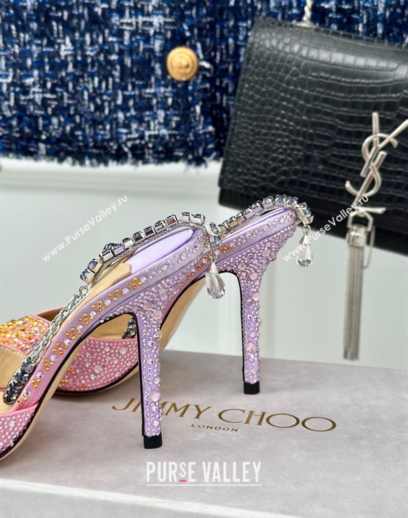 Jimmy Choo Saeda Slingback Pumps 8cm with Strass and Ankle Strap Sunset Mix 2024 (MD-240606058)