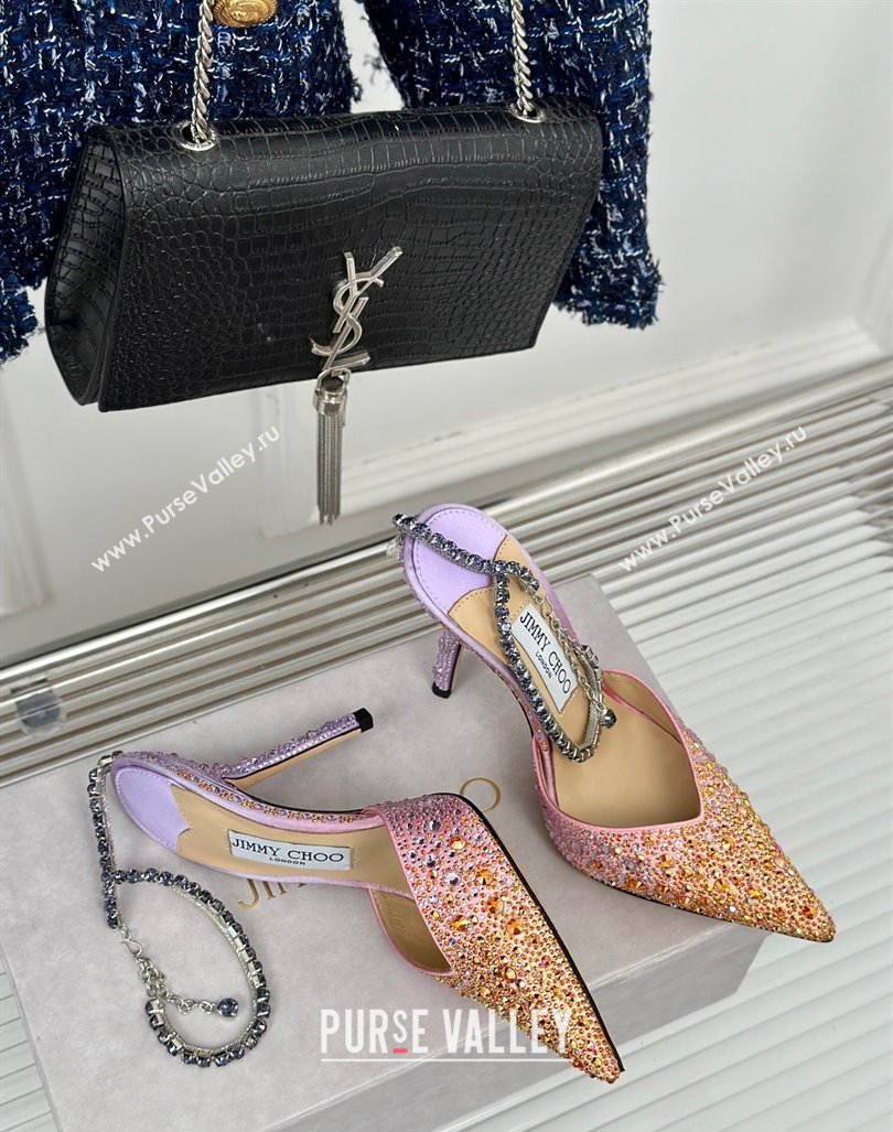 Jimmy Choo Saeda Slingback Pumps 8cm with Strass and Ankle Strap Sunset Mix 2024 (MD-240606058)