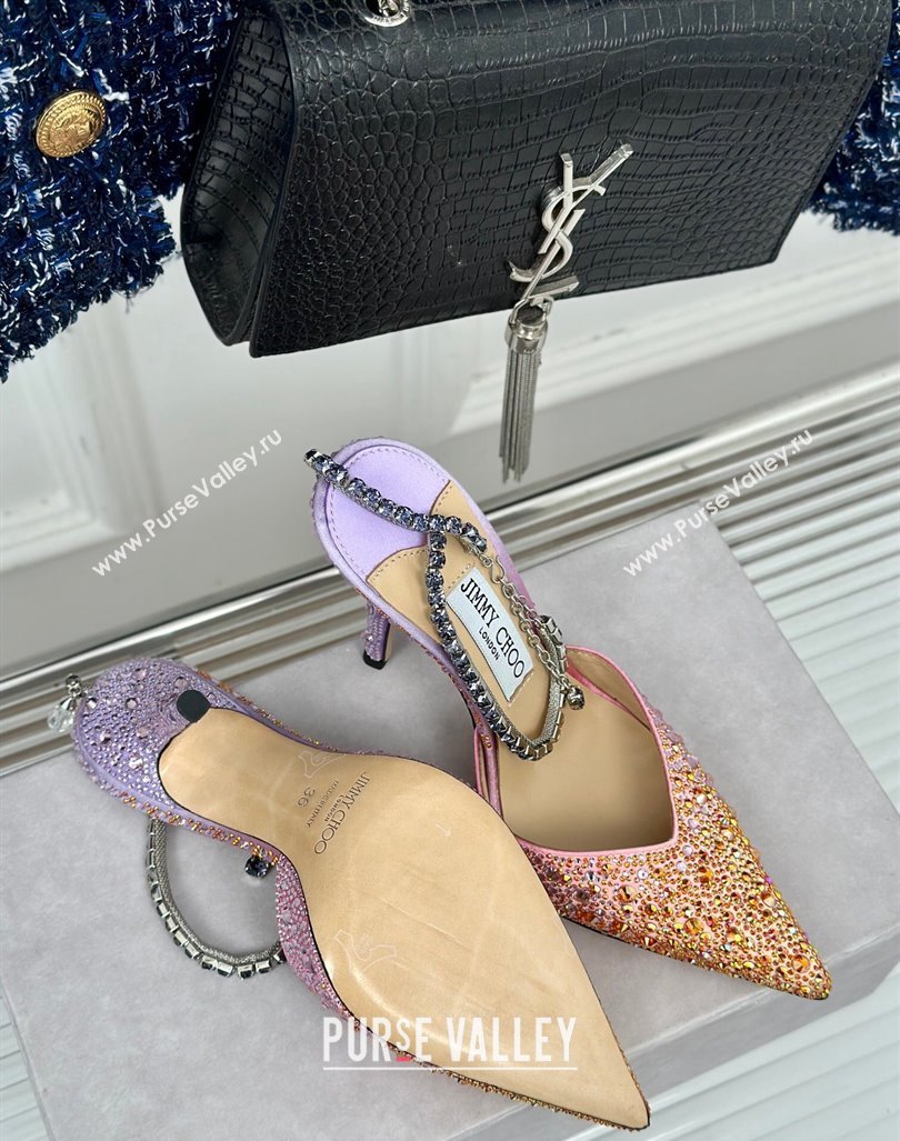 Jimmy Choo Saeda Slingback Pumps 8cm with Strass and Ankle Strap Sunset Mix 2024 (MD-240606058)