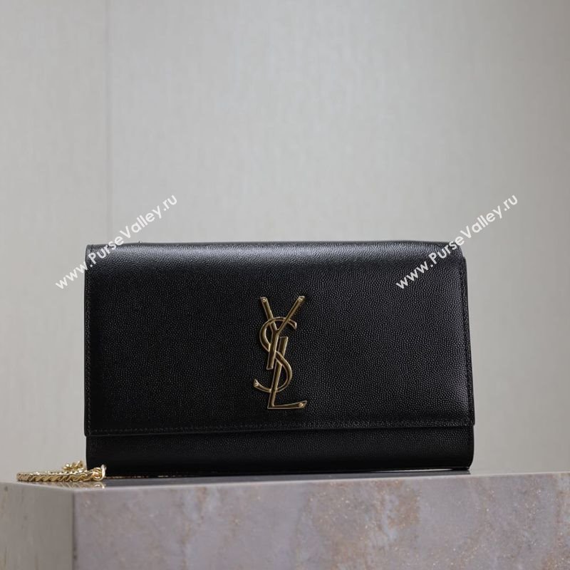 Saint Laurent Kate Medium Chain Bag in Grained Leather 364021 Black/Gold 2025 (YY-250409112)