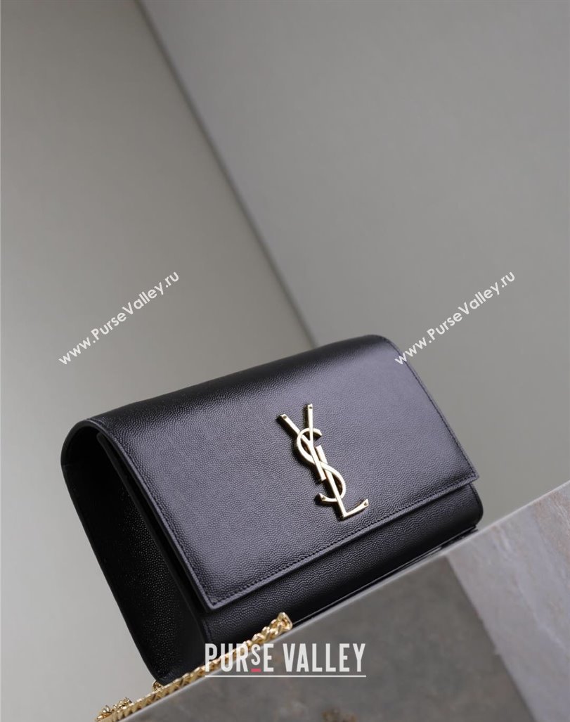 Saint Laurent Kate Medium Chain Bag in Grained Leather 364021 Black/Gold 2025 (YY-250409112)