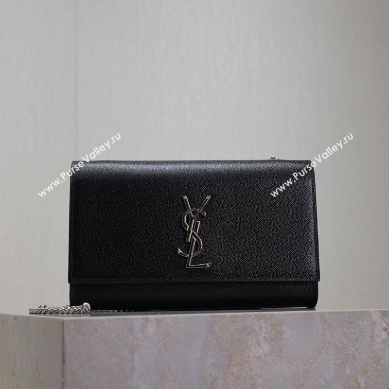 Saint Laurent Kate Medium Chain Bag in Grained Leather 364021 Black/Silver 2025 (YY-250409113)