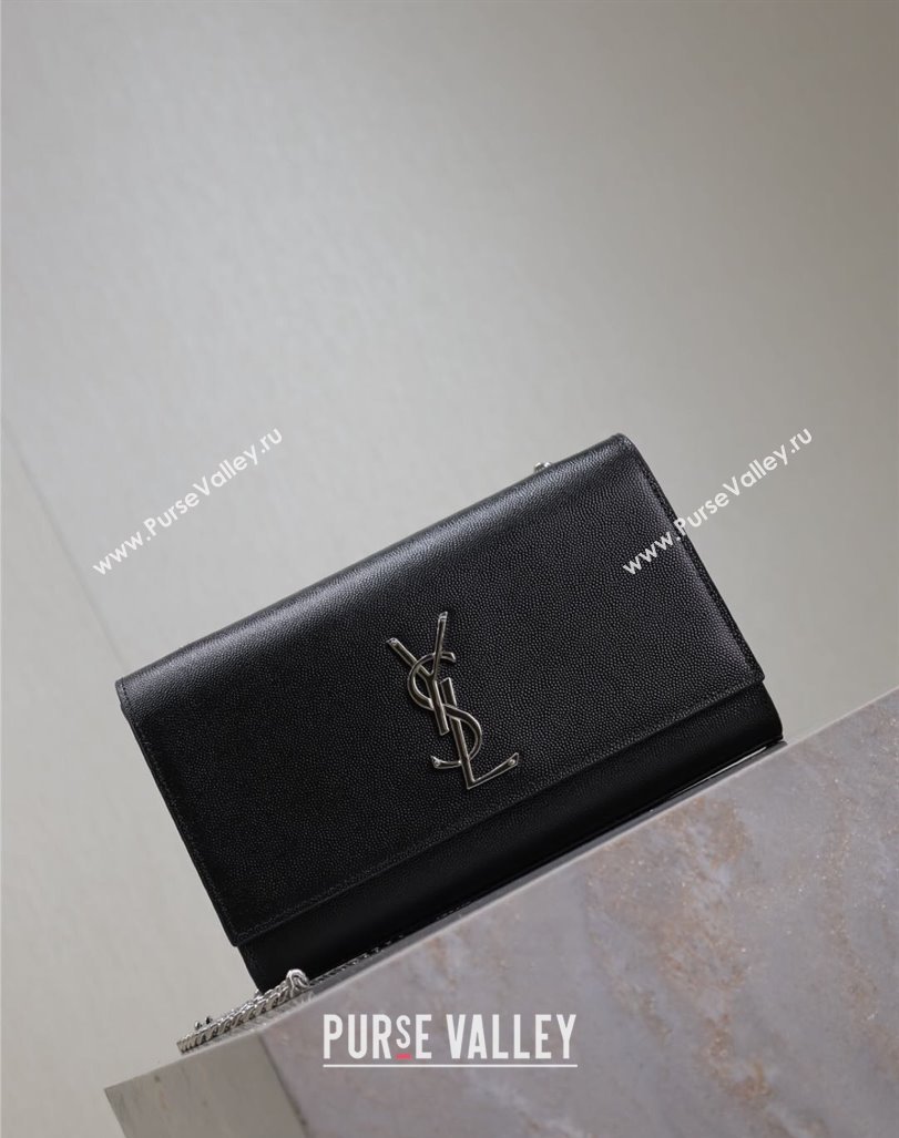 Saint Laurent Kate Medium Chain Bag in Grained Leather 364021 Black/Silver 2025 (YY-250409113)