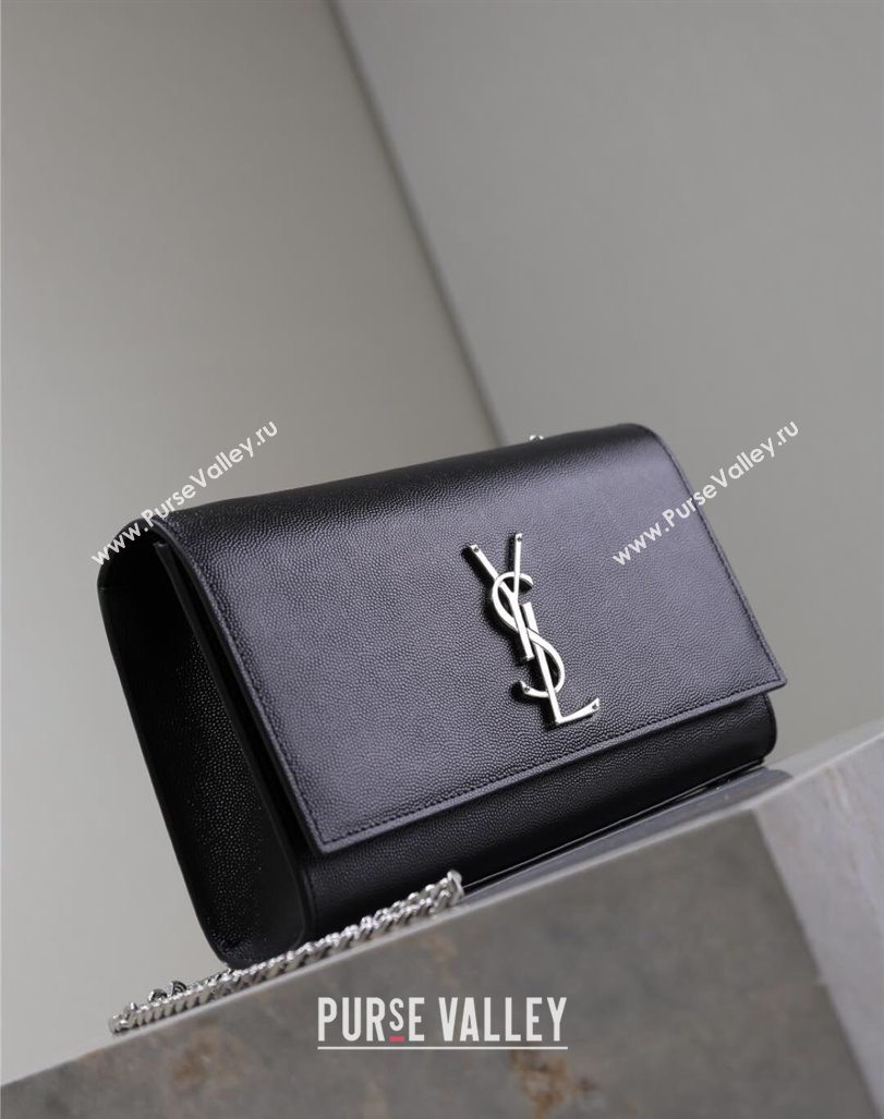 Saint Laurent Kate Medium Chain Bag in Grained Leather 364021 Black/Silver 2025 (YY-250409113)