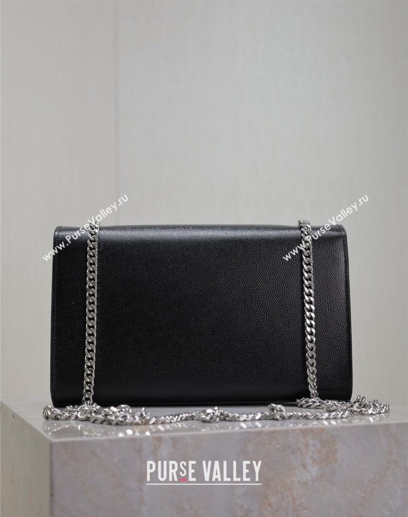 Saint Laurent Kate Medium Chain Bag in Grained Leather 364021 Black/Silver 2025 (YY-250409113)