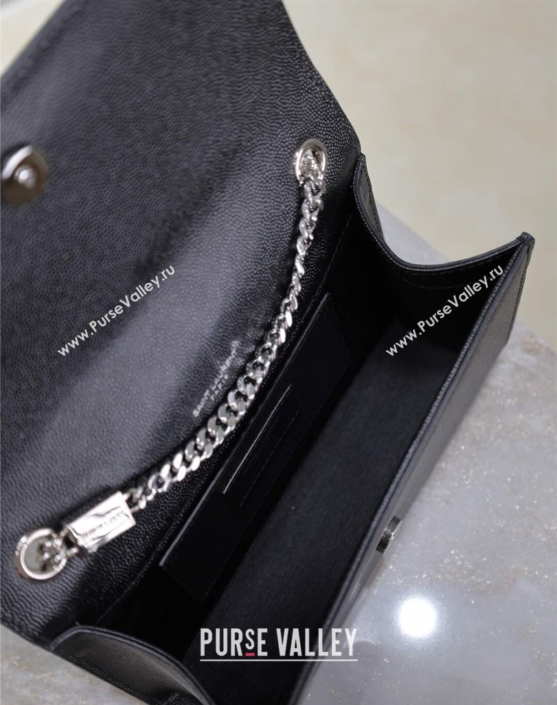 Saint Laurent Kate Small Chain Bag in Grained Leather 469390 Black/Silver 2025 (YY-250409103)