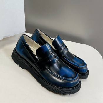 Loewe Blaze loafers in bicolour brushed-off calfskin Royal Blue/Black 2023 (KER-231205070)