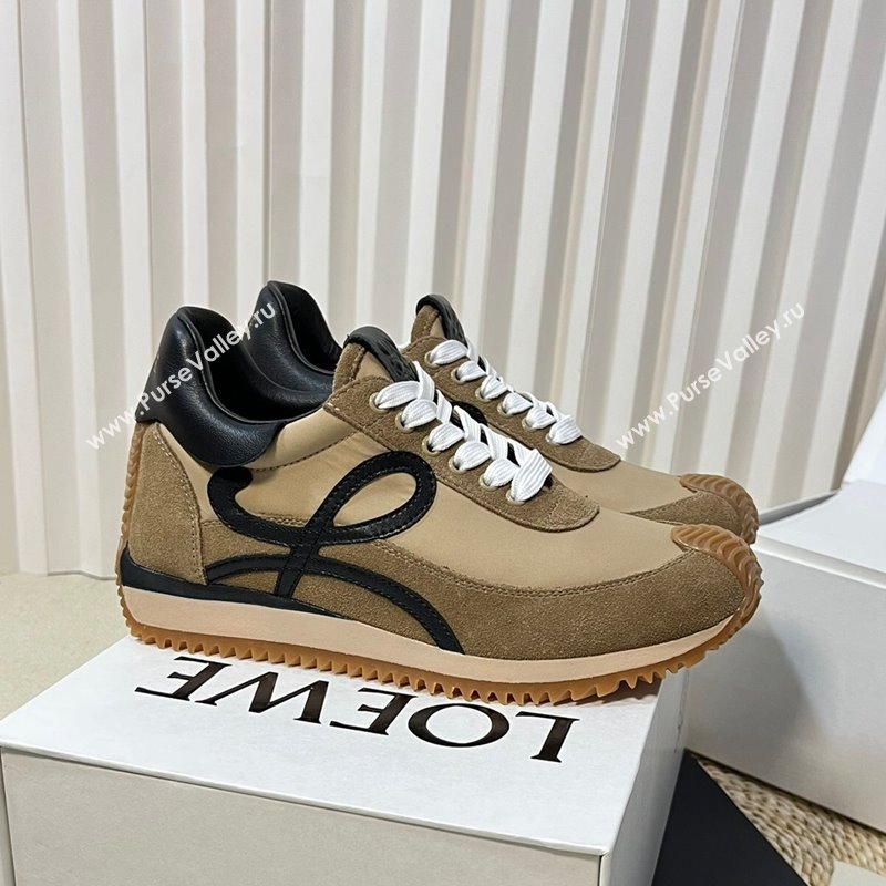 Loewe Flow Runner Sneakers in Nylon and Suede Beige/Kaki/Black 2024 0129 (KL-240129037)