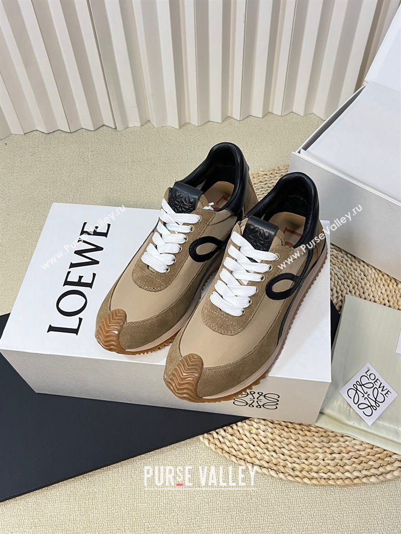 Loewe Flow Runner Sneakers in Nylon and Suede Beige/Kaki/Black 2024 0129 (KL-240129037)