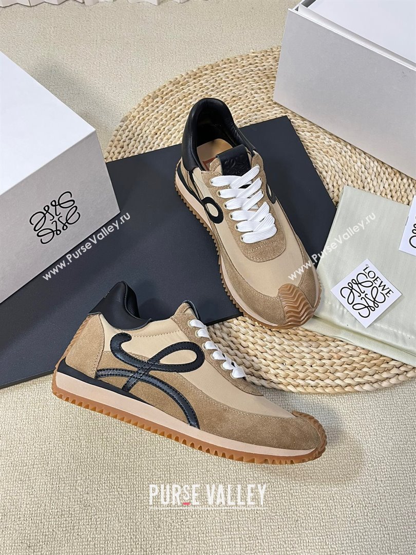 Loewe Flow Runner Sneakers in Nylon and Suede Beige/Kaki/Black 2024 0129 (KL-240129037)