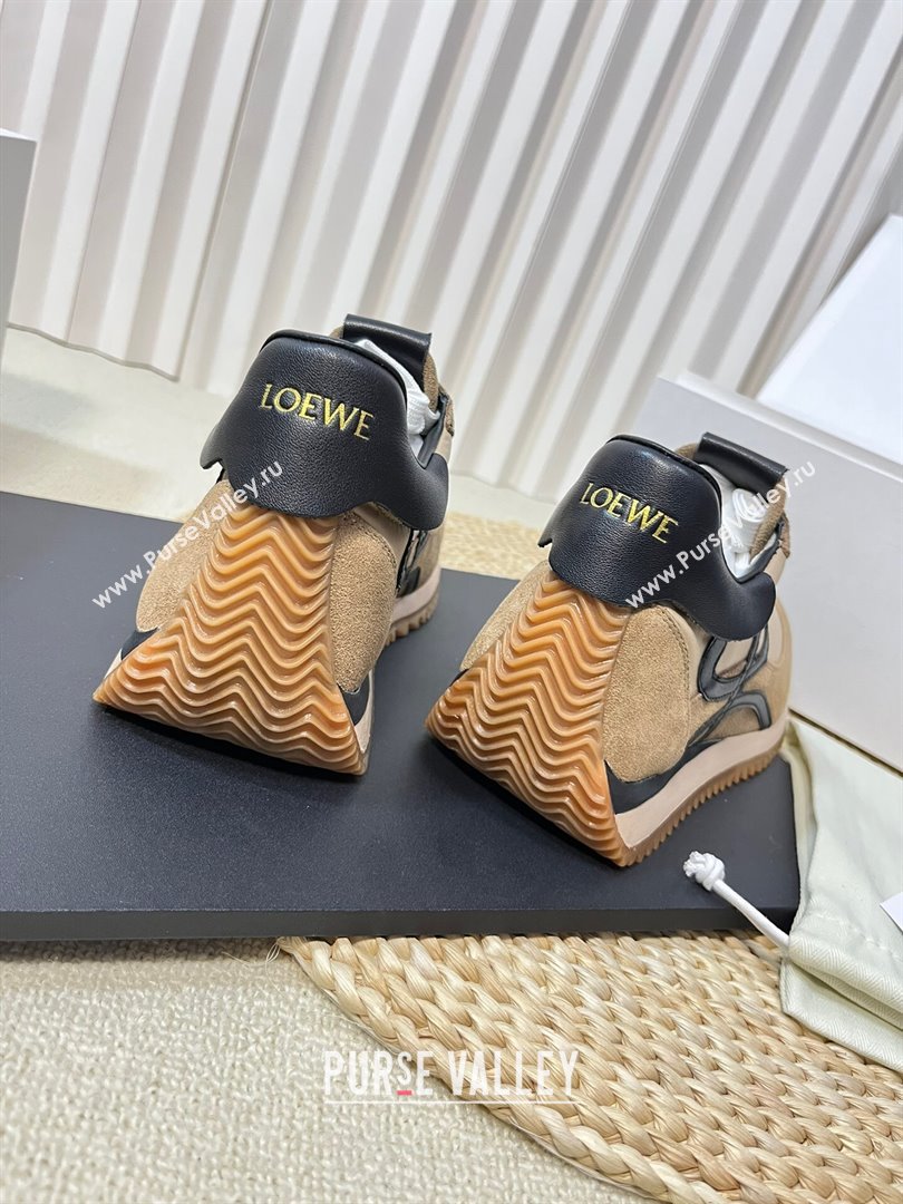 Loewe Flow Runner Sneakers in Nylon and Suede Beige/Kaki/Black 2024 0129 (KL-240129037)