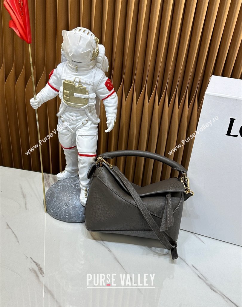 Loewe Mini Puzzle Edge bag in Litchi-Grained Calfskin Dark Grey 2024 0202 (Ys-240202051)